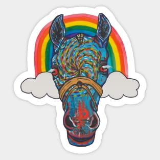 Horse portrait with rainbow and clouds Sticker